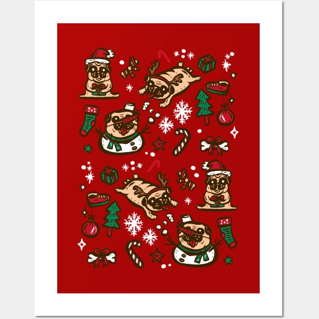 Pugs in christmas party Wall Art by nokhookdesign